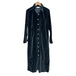 Vintage Eddie Bauer Black Velvet Long Midi Shirtdress Size Med/Large Button-Up